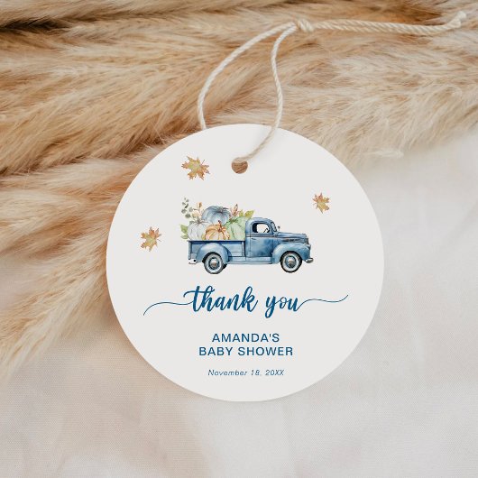 Blue Truck Pompoen Baby shower Dank u Bedankjes Labels
