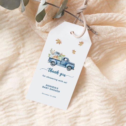 Blue Truck Pompoen Baby shower Dank u Cadeaulabel