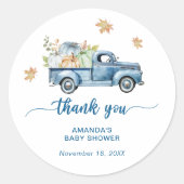 Blue Truck Pompoen Baby shower Dank u Ronde Sticker (Voorkant)