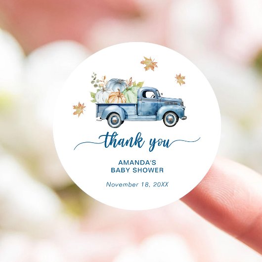 Blue Truck Pompoen Baby shower Dank u Ronde Sticker