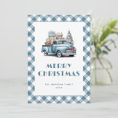 Blue Truck Pset Merry-kerstkaarten Feestdagenkaart (Staand voorkant)
