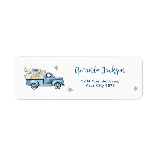 Blue Truck Pumpkin Baby shower Adres Etiket (Voorkant)
