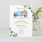 Blue Truck Pumpkin-Baby shower Kaart (Staand voorkant)