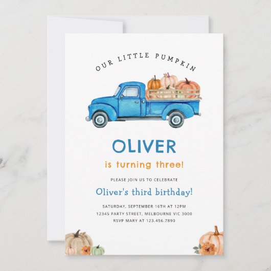 Blue Truck & Pumpkin Herfst Boerderij Verjaardag Kaart (Voorkant)