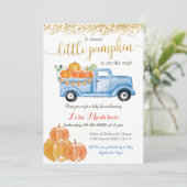 Blue Truck Pumpkin is onderweg naar het baby showe Kaart (Staand voorkant)
