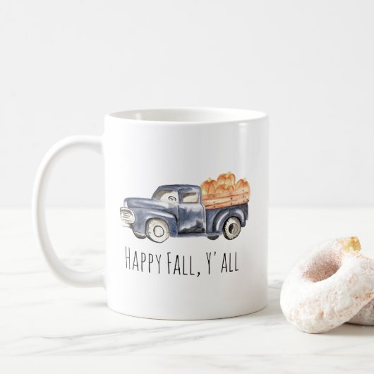 Blue Truck Pumpkin Mok - "Happy Herfst, Y'all" (Met donut)