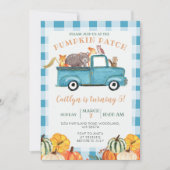 Blue Truck Pumpkin Patch Gingham vijfde verjaardag Kaart (Voorkant)