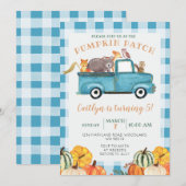 Blue Truck Pumpkin Patch Gingham vijfde verjaardag Kaart (Voorkant / Achterkant)
