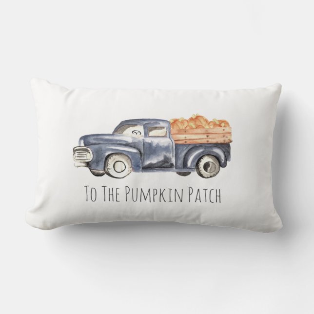 Blue Truck Pumpkin Pillow - "To the Pumpkin Patch" Kussen (Voorkant)