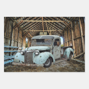 Blue Truck Rustic Barn Inpakpapier Vel