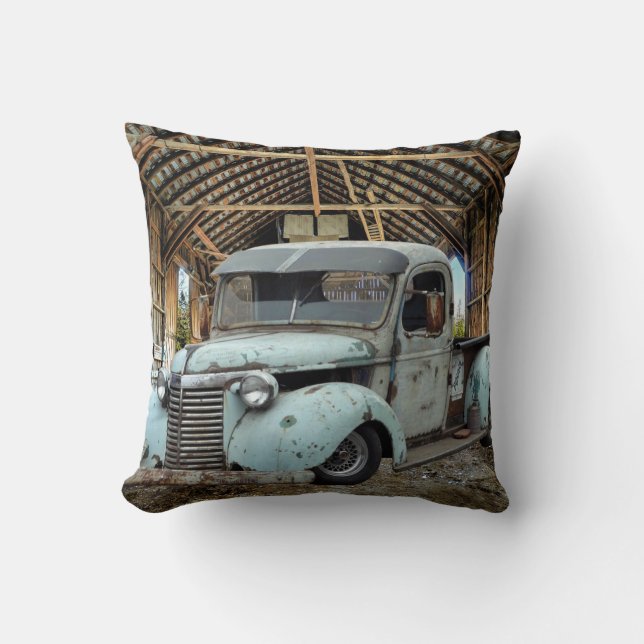  Blue Truck Rustic Barn Kussen (Voorkant)