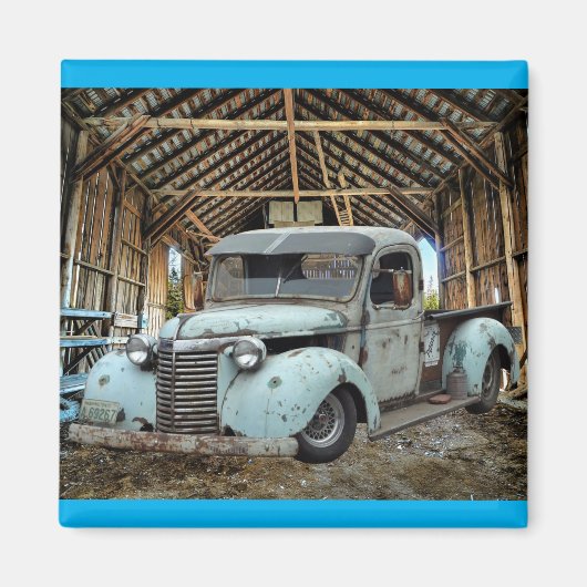 Blue Truck Rustic Barn Magneet (Voorkant)