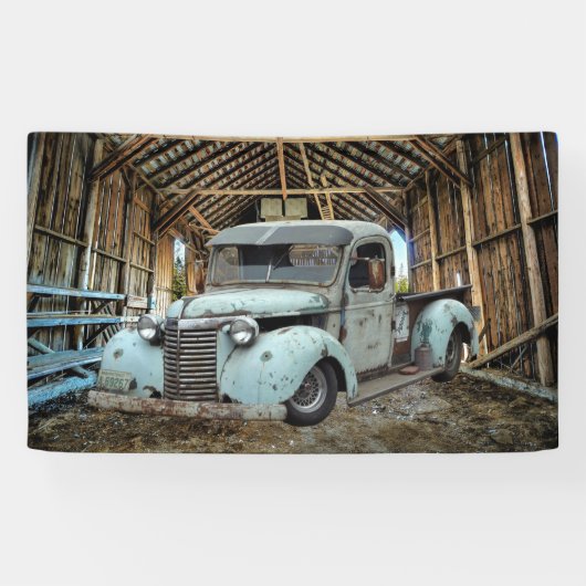 Blue Truck Rustic Barn Spandoek (Horizontaal)