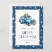 Blue Truck Snow Stars Merry-kerstkaarten Feestdagenkaart (Voorkant)