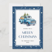 Blue Truck Tree Snow Stars Vrolijke kerst Kaart (Voorkant)