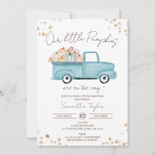 Blue Truck, Twins Boy Shower, Herfst Baby Boys Kaart (Voorkant)