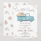 Blue Truck, Twins Boy Shower, Herfst Baby Boys Kaart (Voorkant / Achterkant)