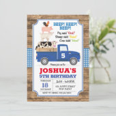 Blue Truck verjaardagsuitnodiging. Boerderij uitno Kaart (Staand voorkant)