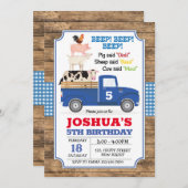 Blue Truck verjaardagsuitnodiging. Boerderij uitno Kaart (Voorkant / Achterkant)