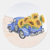  Blue Truck-zonnebloemen Ronde Sticker (Voorkant)