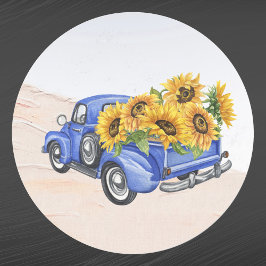  Blue Truck-zonnebloemen Ronde Sticker