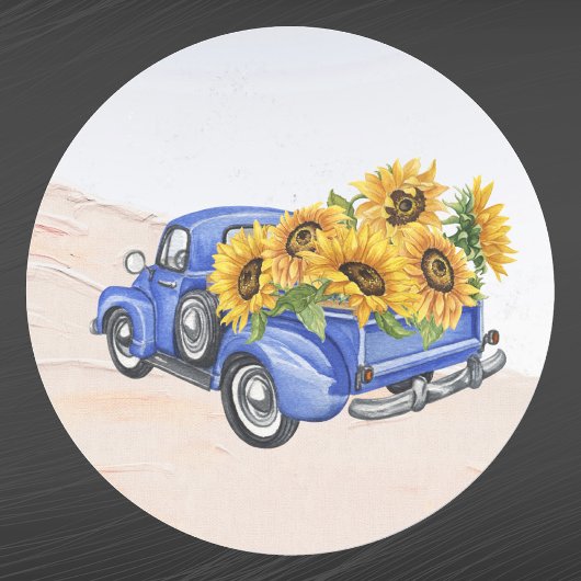  Blue Truck-zonnebloemen Ronde Sticker