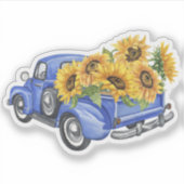 Blue Truck-zonnebloemen Sticker (Voorkant)