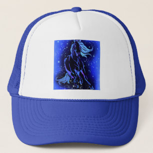 Blue Trucker Hat Horse die 's nachts rijdt Pet