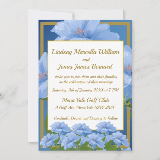 Blue Trumpet Flowers Garden Weddenschap Kaart (Voorkant)