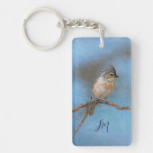 Blue Tufted Titmouse Vogelschilderij Custom Initia Sleutelhanger (Voorkant)