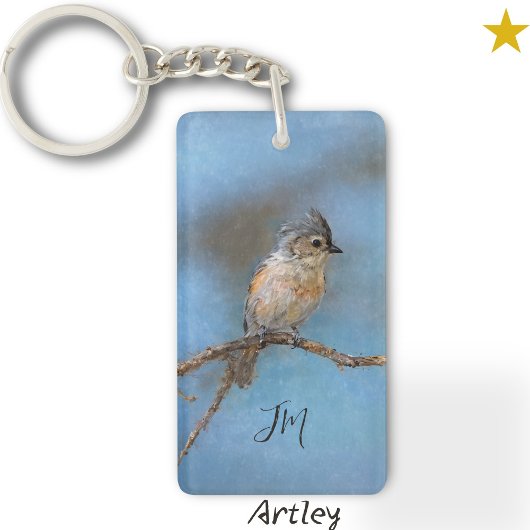 Blue Tufted Titmouse Vogelschilderij Custom Initia Sleutelhanger