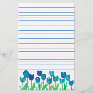Blue Tulip Garden Waterverf Flowers Lined Briefpapier