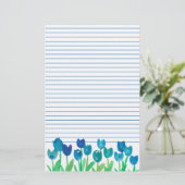 Blue Tulip Garden Waterverf Flowers Lined Briefpapier (Staand voorkant)