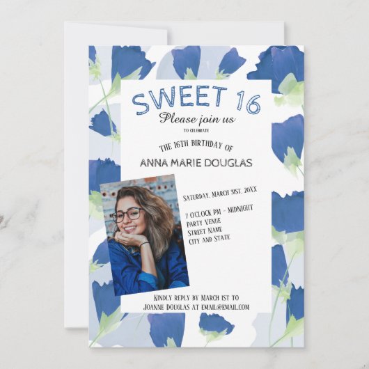 Blue Tulip Sweet 16 Kaart (Voorkant)