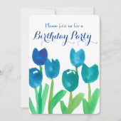 Blue Tulip Waterverf Flowers 90ste verjaardagsfees Kaart (Voorkant)