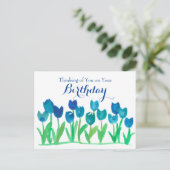 Blue Tulip Waterverf Flowers Happy Birthday Briefkaart (Staand voorkant)