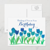 Blue Tulip Waterverf Flowers Happy Birthday Briefkaart (Voorkant / Achterkant)