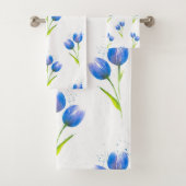 Blue Tulips Waterverf Patroon Bad Handdoek (Insitu)