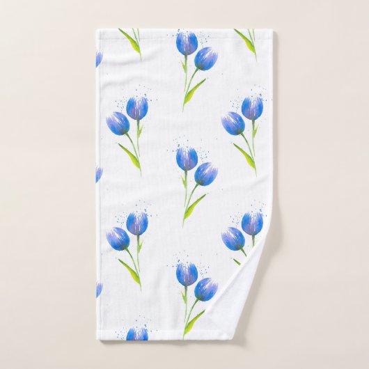 Blue Tulips Waterverf Patroon Bad Handdoek (Handdoek)