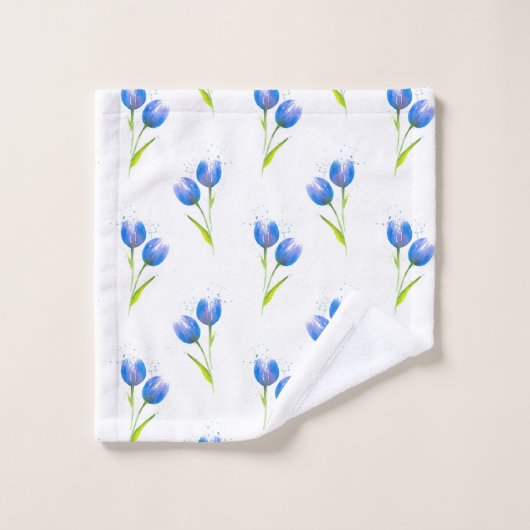 Blue Tulips Waterverf Patroon Bad Handdoek (Wasdoekje)