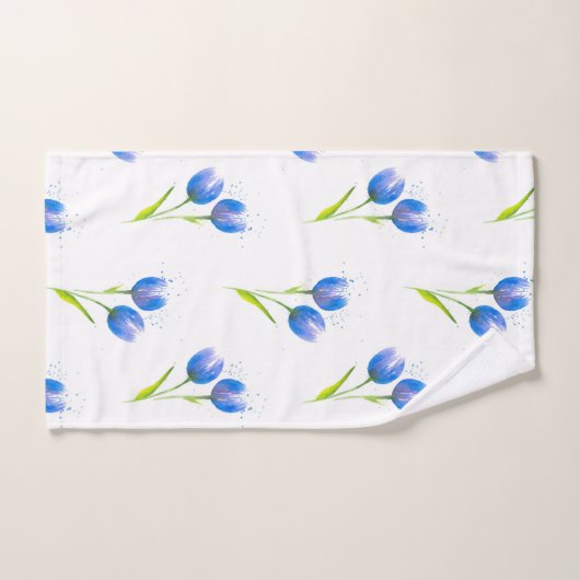 Blue Tulips Waterverf Patroon Bad Handdoek (Handdoek)