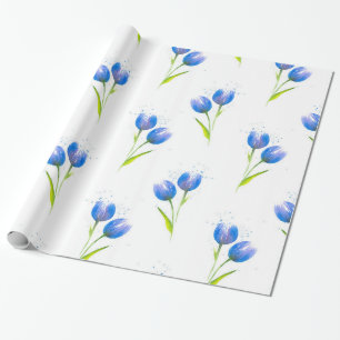 Blue Tulips Waterverf Patroon Cadeaupapier