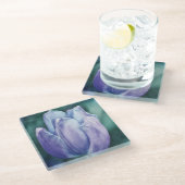 Blue Tulp Flower Art Onderzetter Glazen Onderzetter (Schuin)
