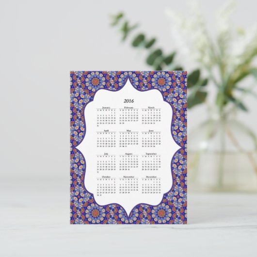 Blue Turkey Tile Pattern 2016 Calendar Briefkaart (Staand voorkant)