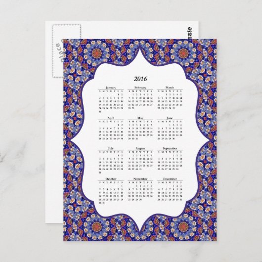 Blue Turkey Tile Pattern 2016 Calendar Briefkaart (Voorkant / Achterkant)