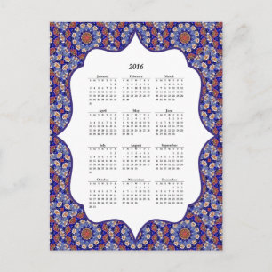 Blue Turkey Tile Pattern 2016 Calendar Briefkaart