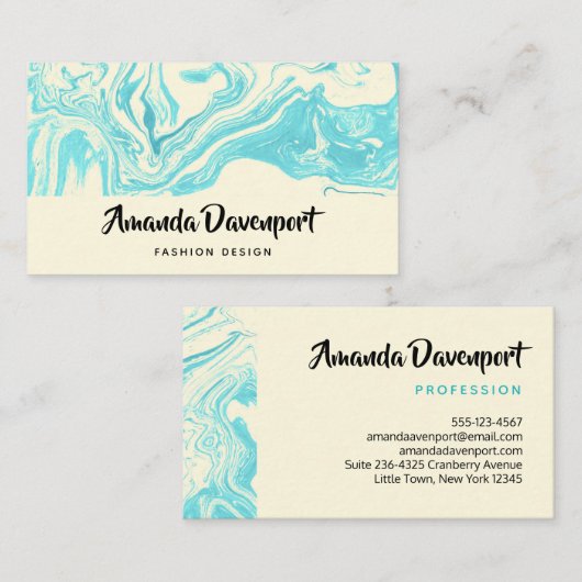 Blue Turquoise Agate Marble Design Modern Visitekaartje (Voorkant / Achterkant)