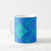 Blue & Turquoise Aqua Arabesque Moroccan Koffiemok (Voorkant links)