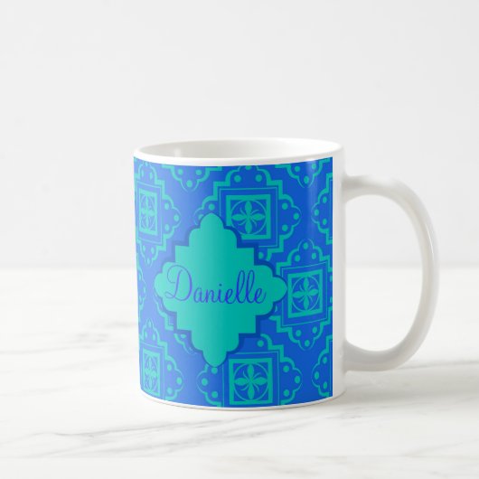 Blue & Turquoise Aqua Arabesque Moroccan Koffiemok (Rechts)
