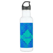 Blue & Turquoise Aqua Arabesque Moroccan Waterfles (Voorkant)